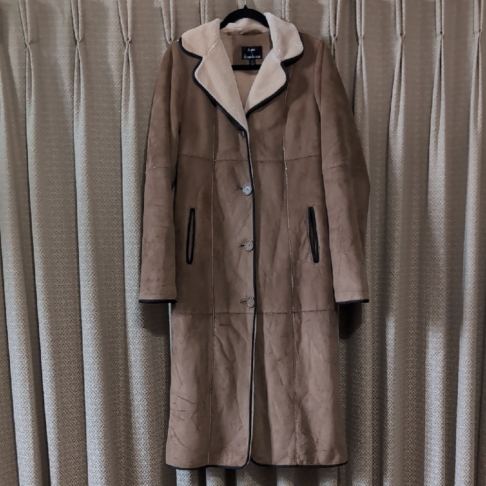 Vintage Women's Size XS Dennis Basso Faux Suede Fur Lined Full LengthCoat